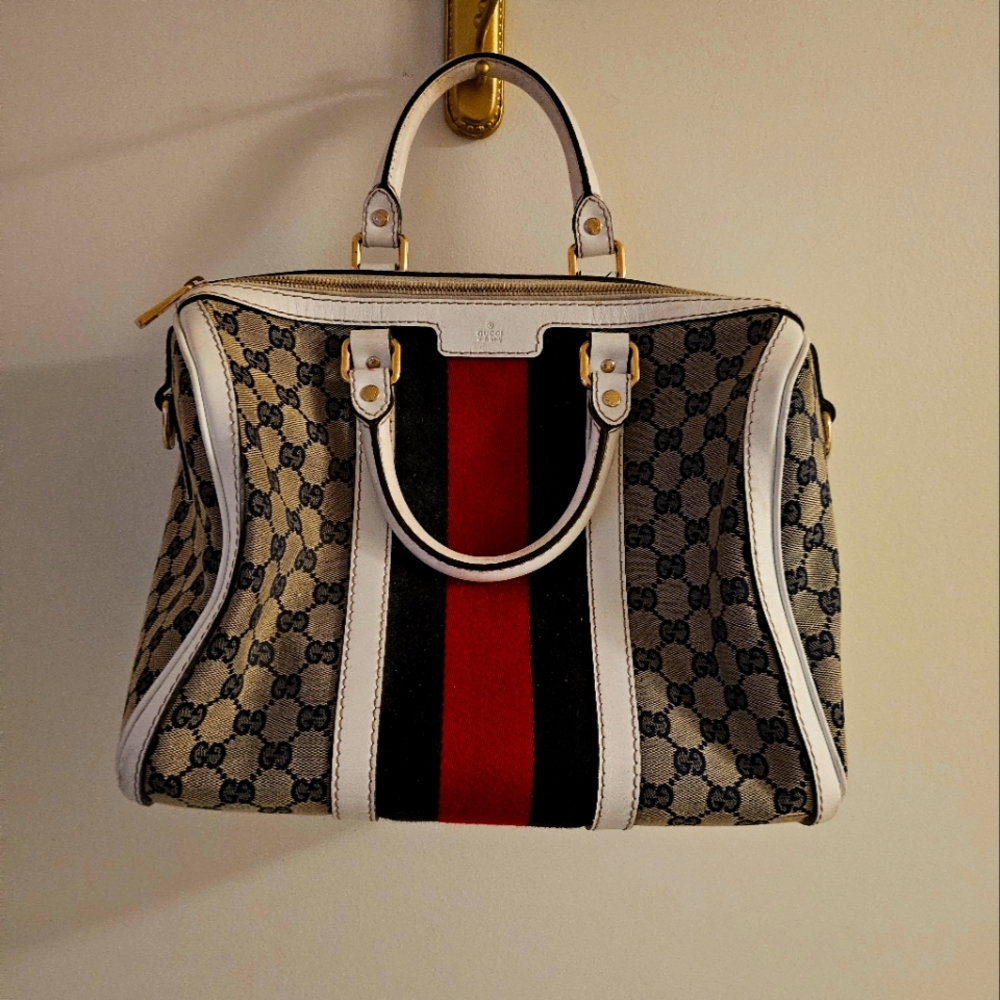 Gucci Monogram Canvas Bag with Red and Black Stripe
